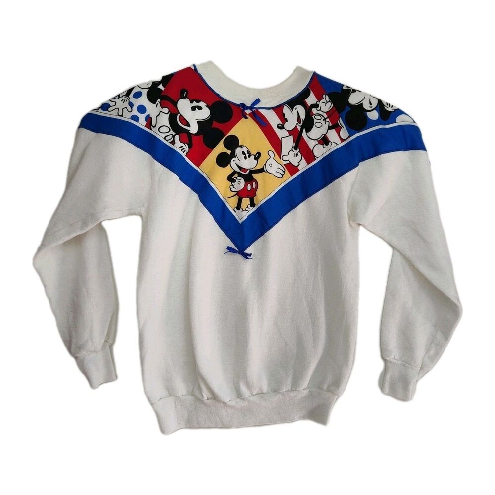 VTG Pannill Disney Mickey Mouse Pullover Sweatshirt Women XL White Graphic Print